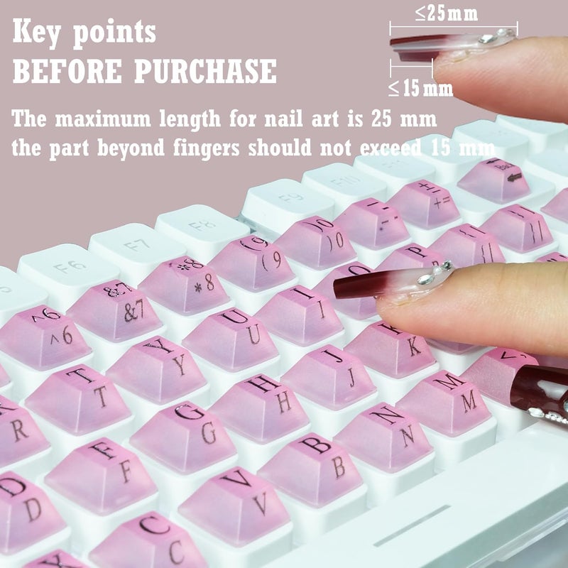 Zooplan 80 Pcs Self-Adhesive PC Keyboard Keys for Long Nails Typing and Gaming, ​​Anti-Damage Symbolic and Alphanumeric Keys for Nail-Art (Purple Pink) - Image 4